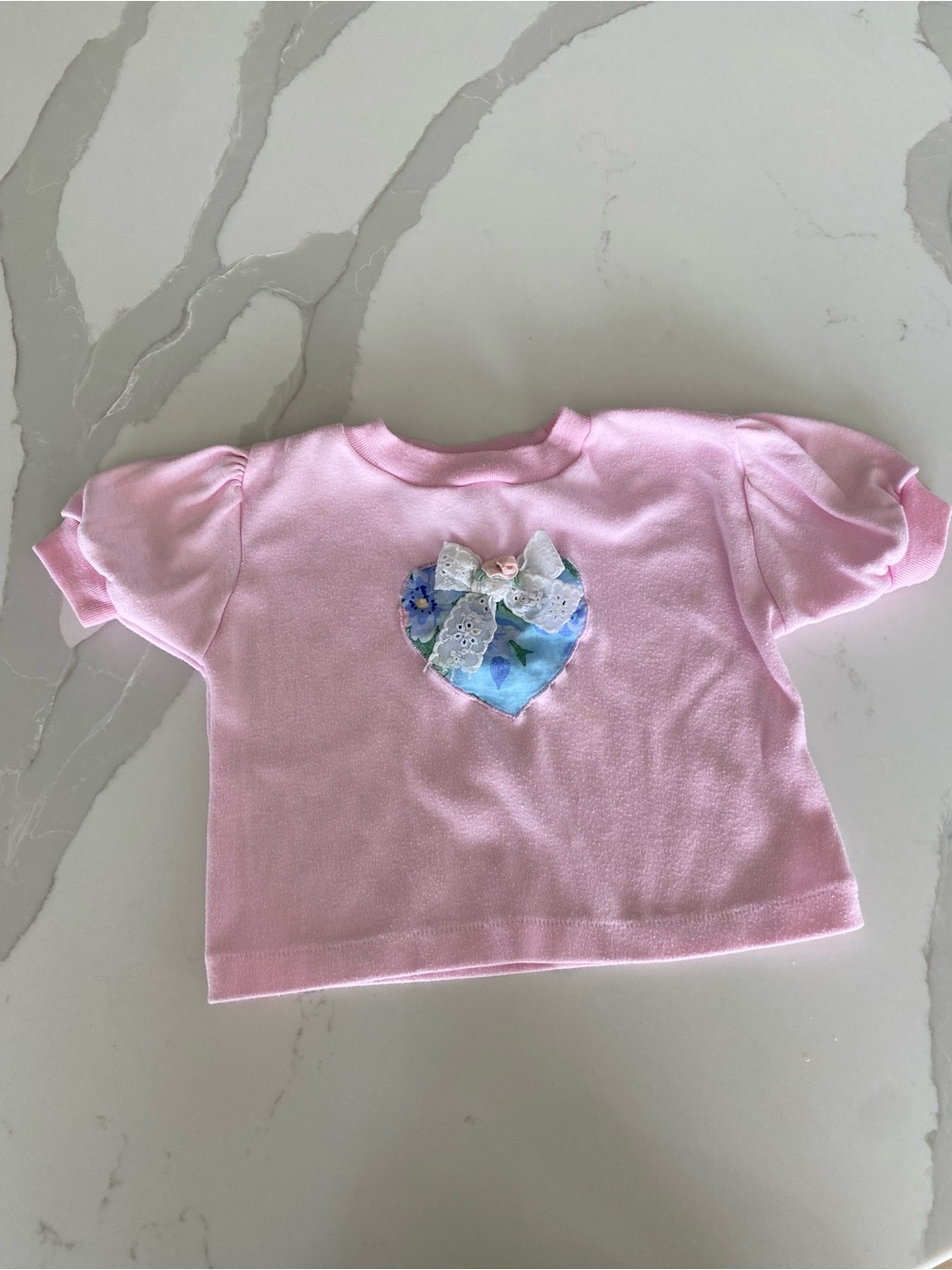 Hopscotch Vintage 80s 90s Pink Heart Appliqué Lace Bow Short Sleeve T-Shirt 24M